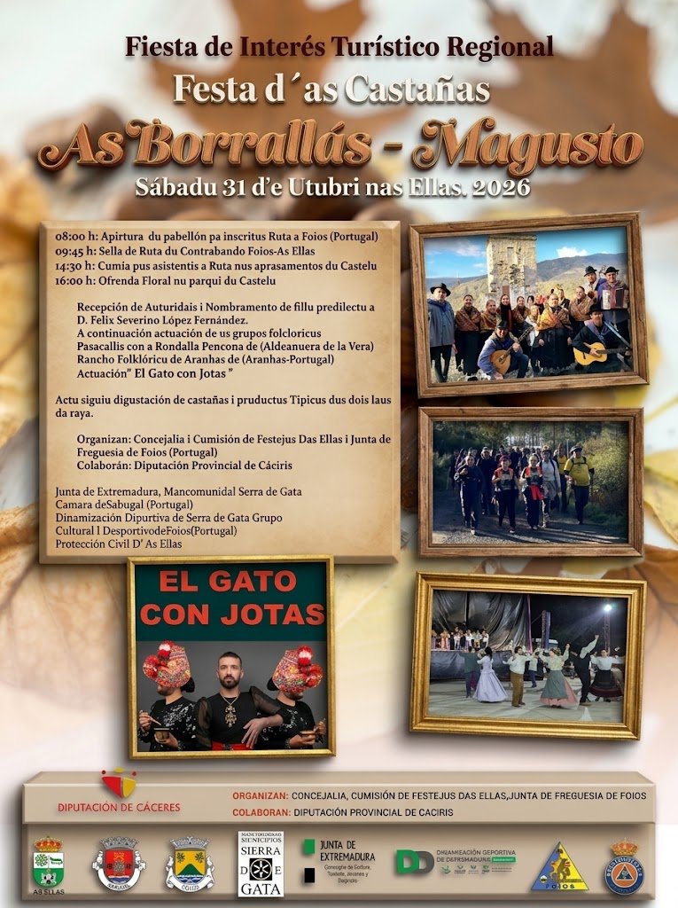 Cartel de la Festa d'as Castañas As Borrallás-Magusto 2026 en As Ellas, Sierra de Gata