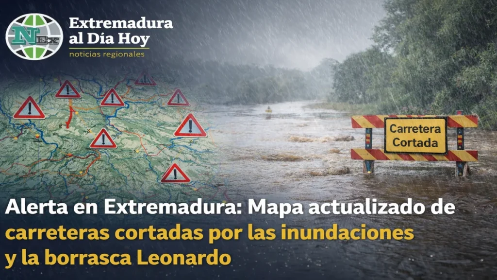 Alerta en Extremadura: Mapa actualizado de carreteras cortadas por las inundaciones y la borrasca Leonardo